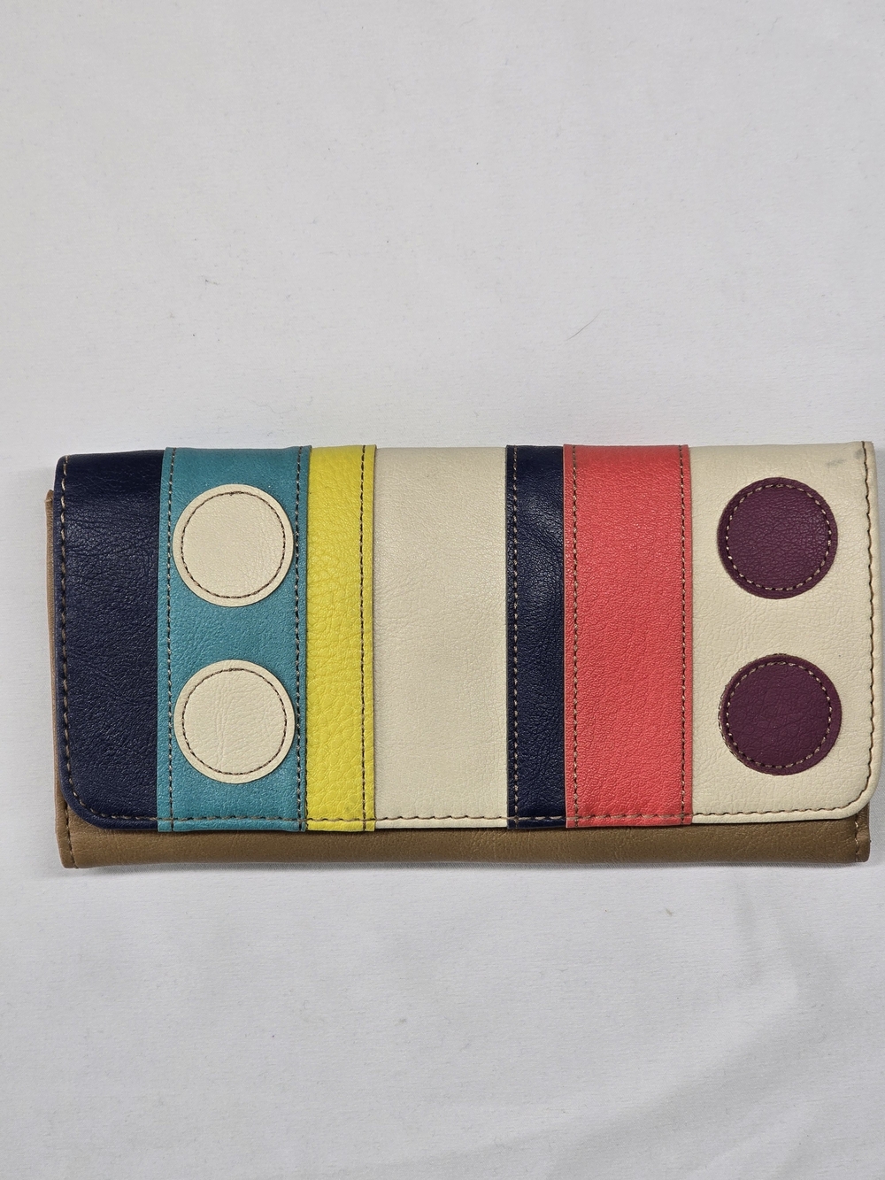 Relic Colorblock Striped Trifold Wallet Navy Coral Teal Checkbook Clutch